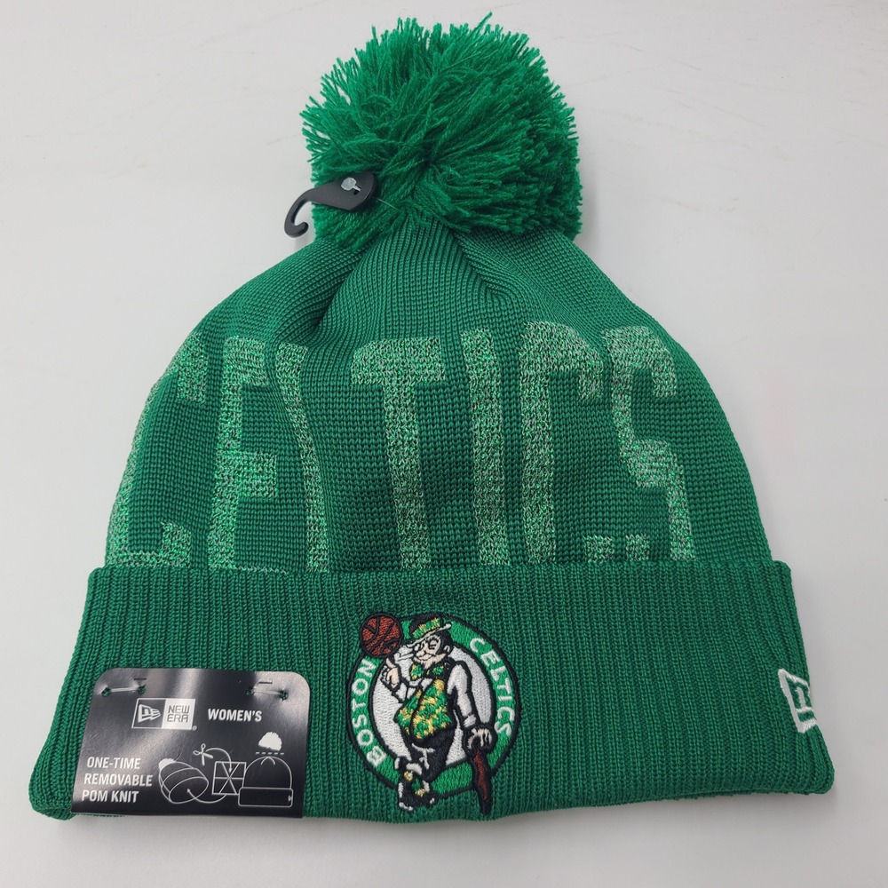 Women Boston Celtics Hat Beanie New Era Green NBA Winter Logo Pom Stocking Cap
